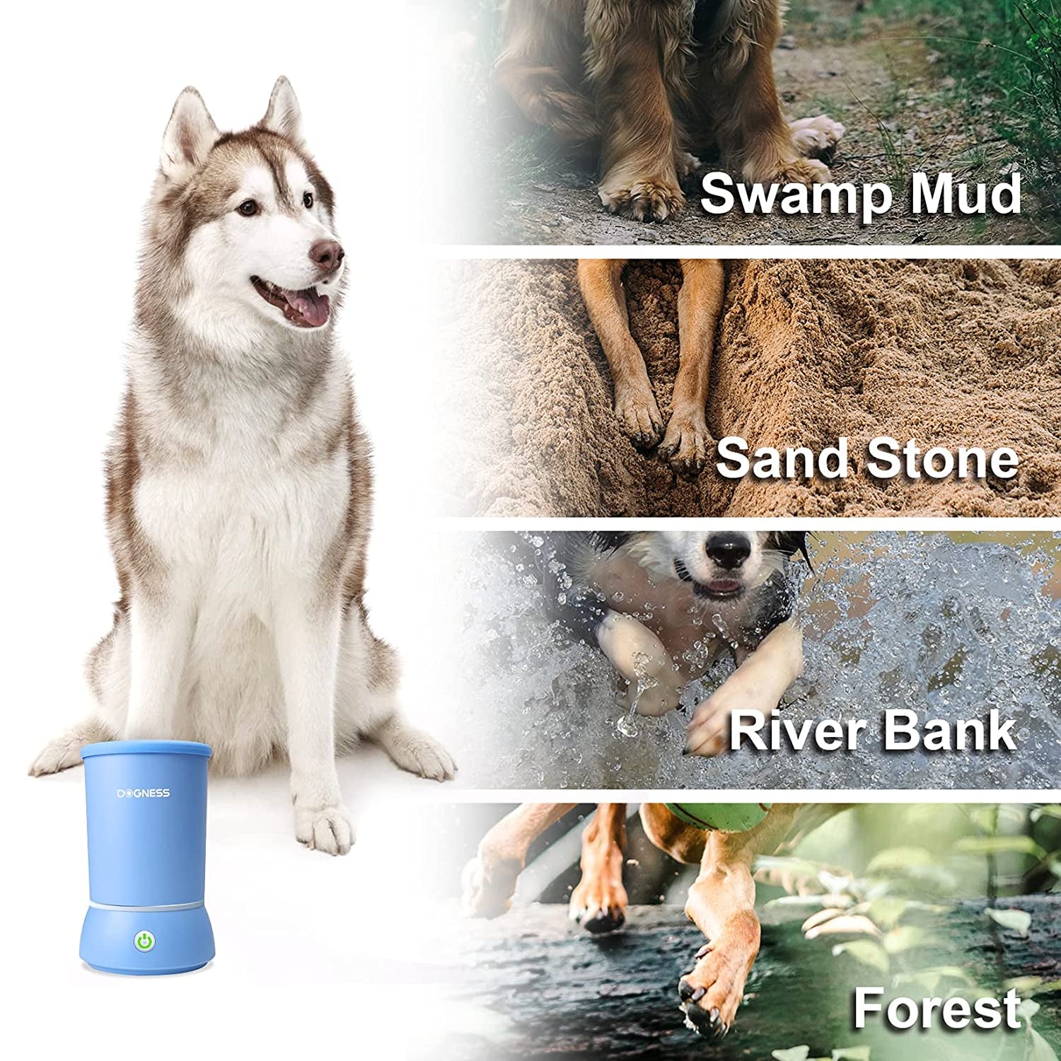 Automatic Dog Paw Cleaner, Portable Dog Foot Washer, 2-In-1 Paw Cleaner with Soft Silicone Grooming Brush, One-Hand Operation, Dual-Speed Cleaning, Design for Small & Medium Dog Breed (Blue)